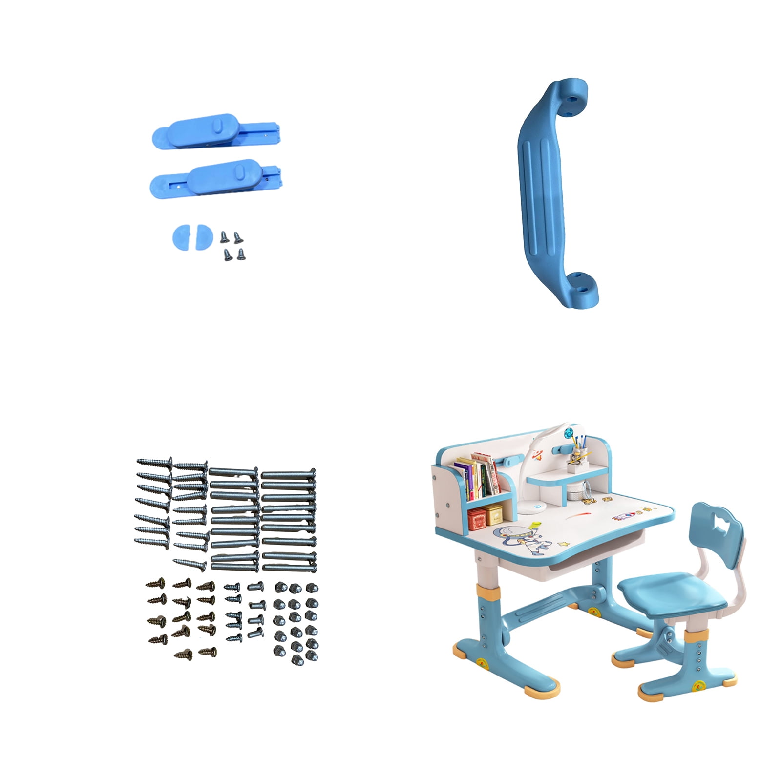 JNXYL Children Chair Desk Set, Height Adjustable Children School Study Table with Drawer Chair, for Boys Girls Homework Reading Blue