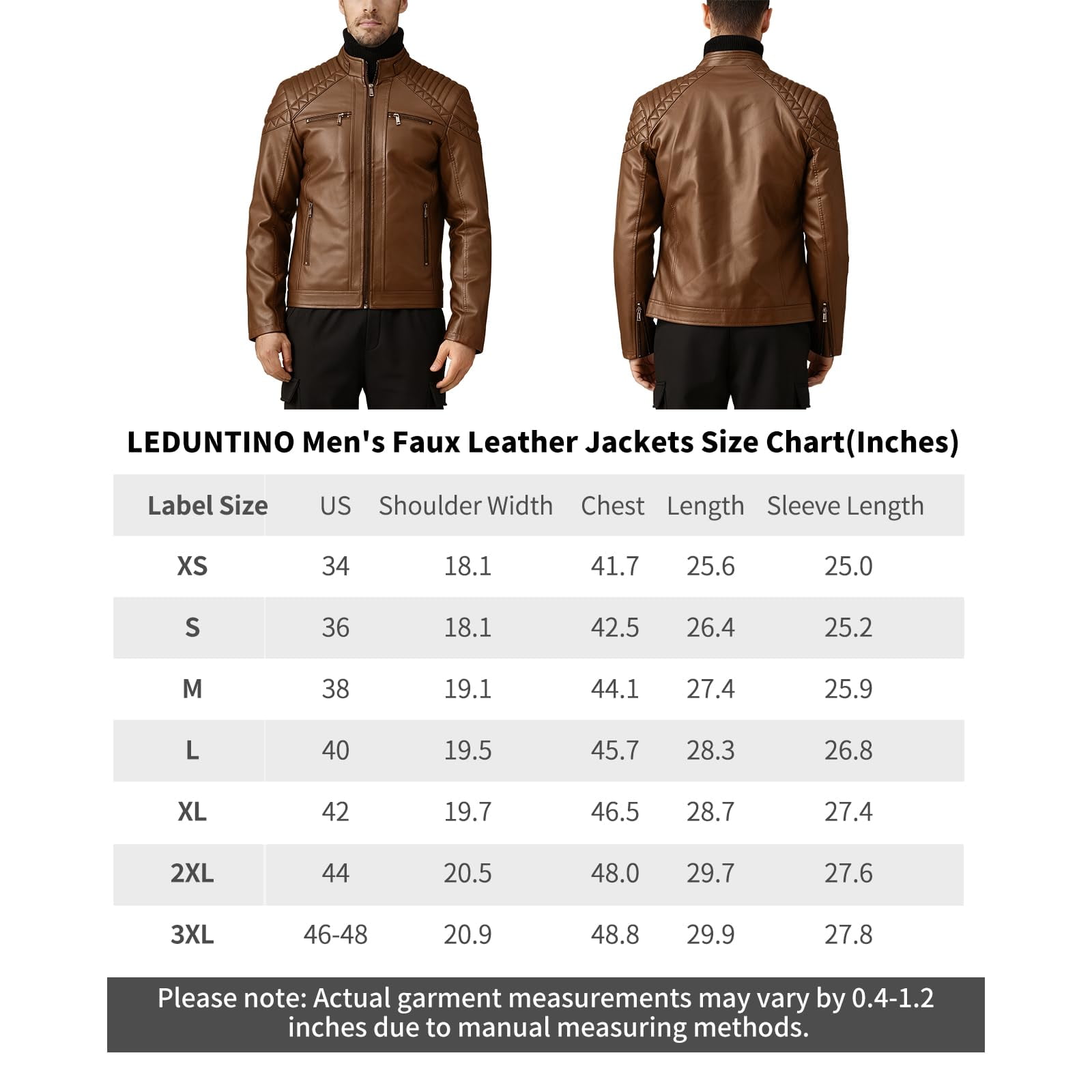 LEDUNTINO Men's Stand Collar Winter PU Faux Leather Fleece Lined Zip-Up Motorcycle Bomber Jacket Slim Fit Biker Coat