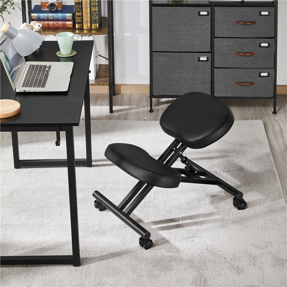 YAHEETECH Ergonomic Office Kneeling Chair Adjustable Posture Corrective Chair Modern Design Flexible Seating Rolling Stool Black