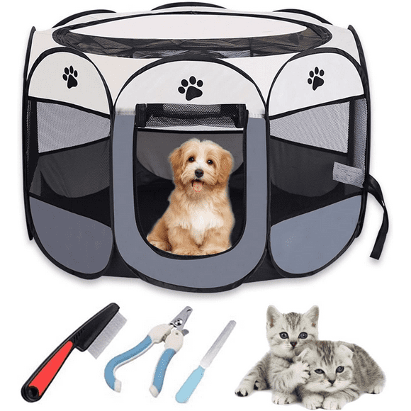 Casa para Perros Malubero con Valla Plegable Gris Malu1588