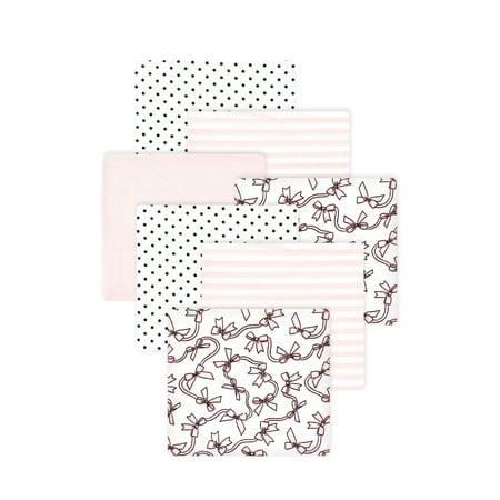 Little Treasure Hudson Baby Girls Cotton Poly Flannel Receiving Blankets 7-Pack, Pink Bow, 30x30 inches