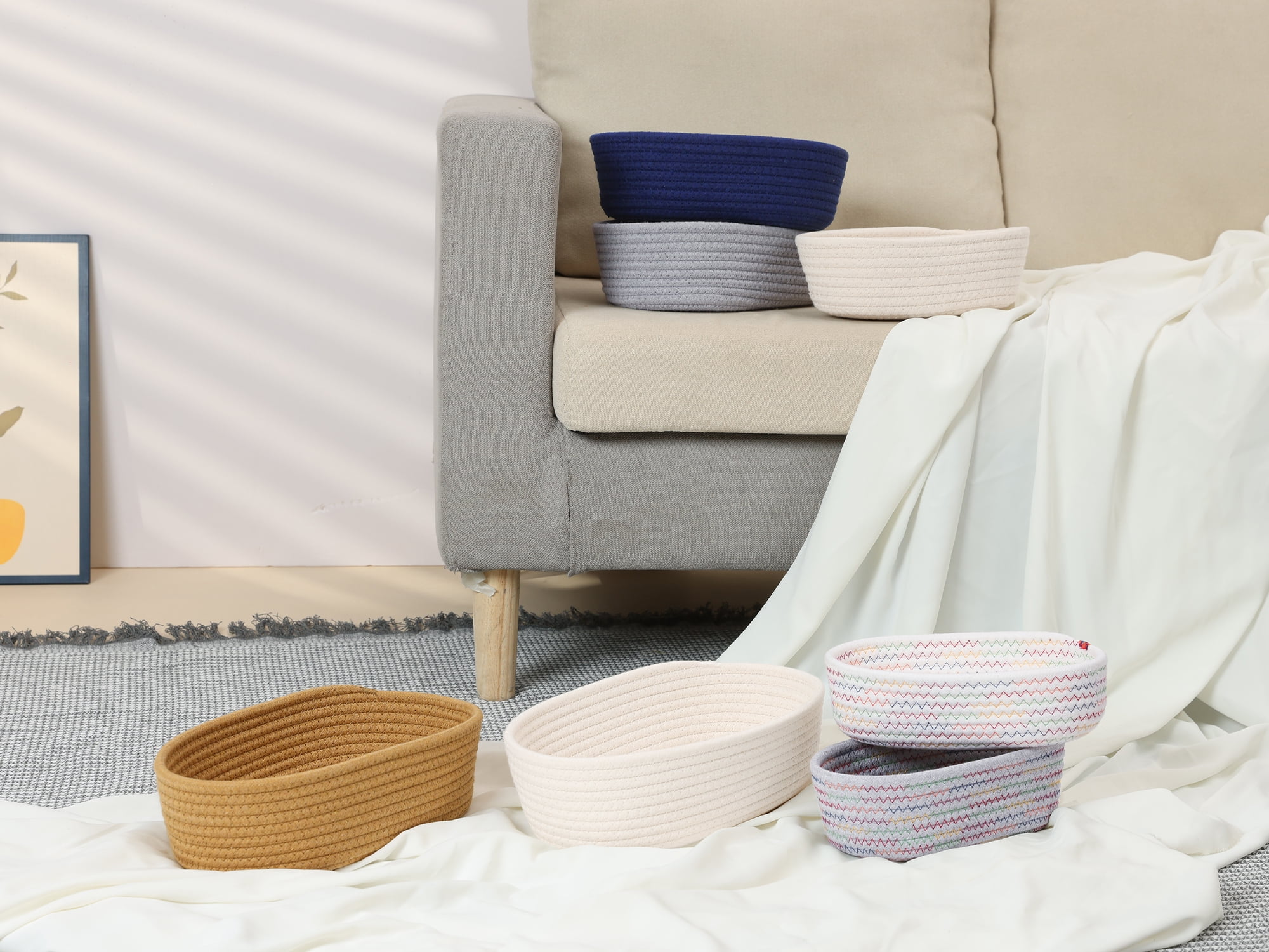 Unique Bargains 3Pcs Storage Basket for Key Tray Bowl Gray 10.2*6.3*3.1in