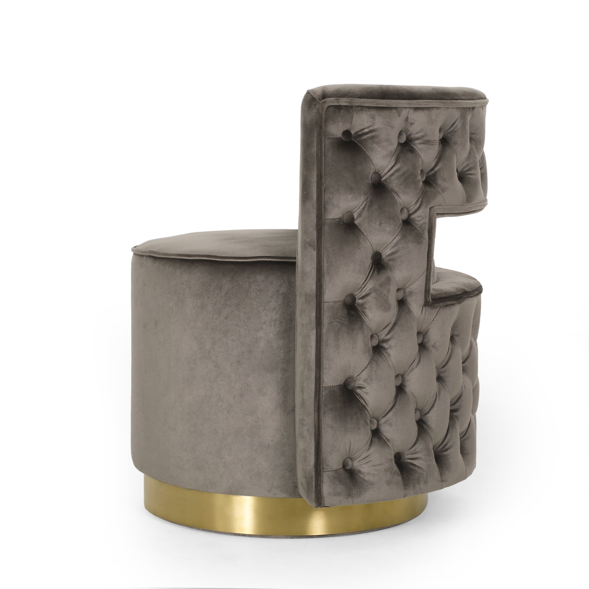 Noble House Tiro Velvet Round Open Back Swivel Club Chair, Gray and Copper