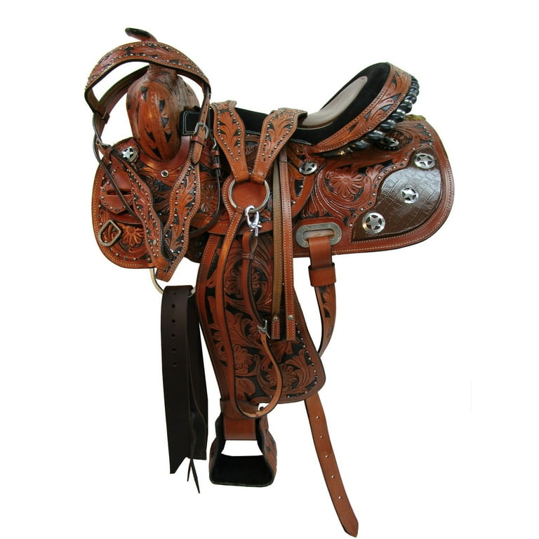 Selle Western Barrel Racing En Cuir Avec Set De Tack - Tailles 10 à 18 Pouces - Neuve