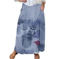 thumbnail image 2 of Women's Linen Long Skirt Summer Elasticized High Waist Bohemian Long Skirt Vintage Elasticized High Waist Pleated A-Line Flared Halter Skirt Blue,4XL, 2 of 5