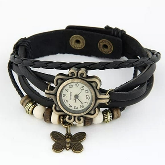 Fashion Trendy Women Watch Multilayers Leather Strap Butterfly Pendant Watch