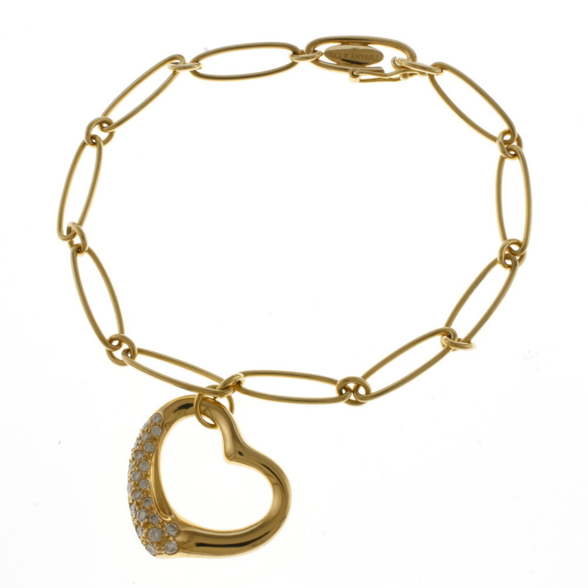 Used Tiffany TIFFANY&Co. Open Heart Bracelet 18K K18 Yellow Gold Diamond Women's