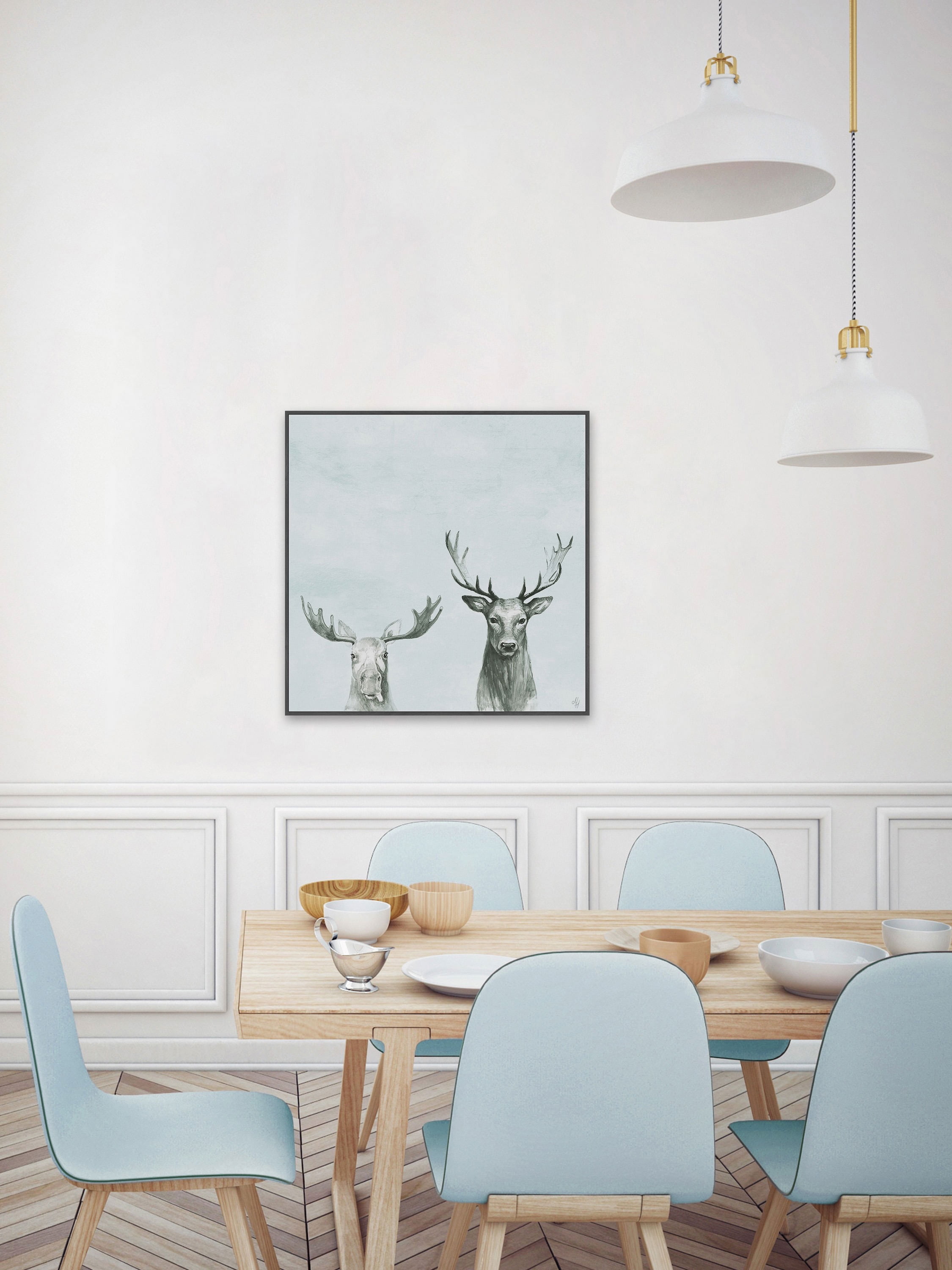 Antler Duo Floater Framed Painting Print on Canvas