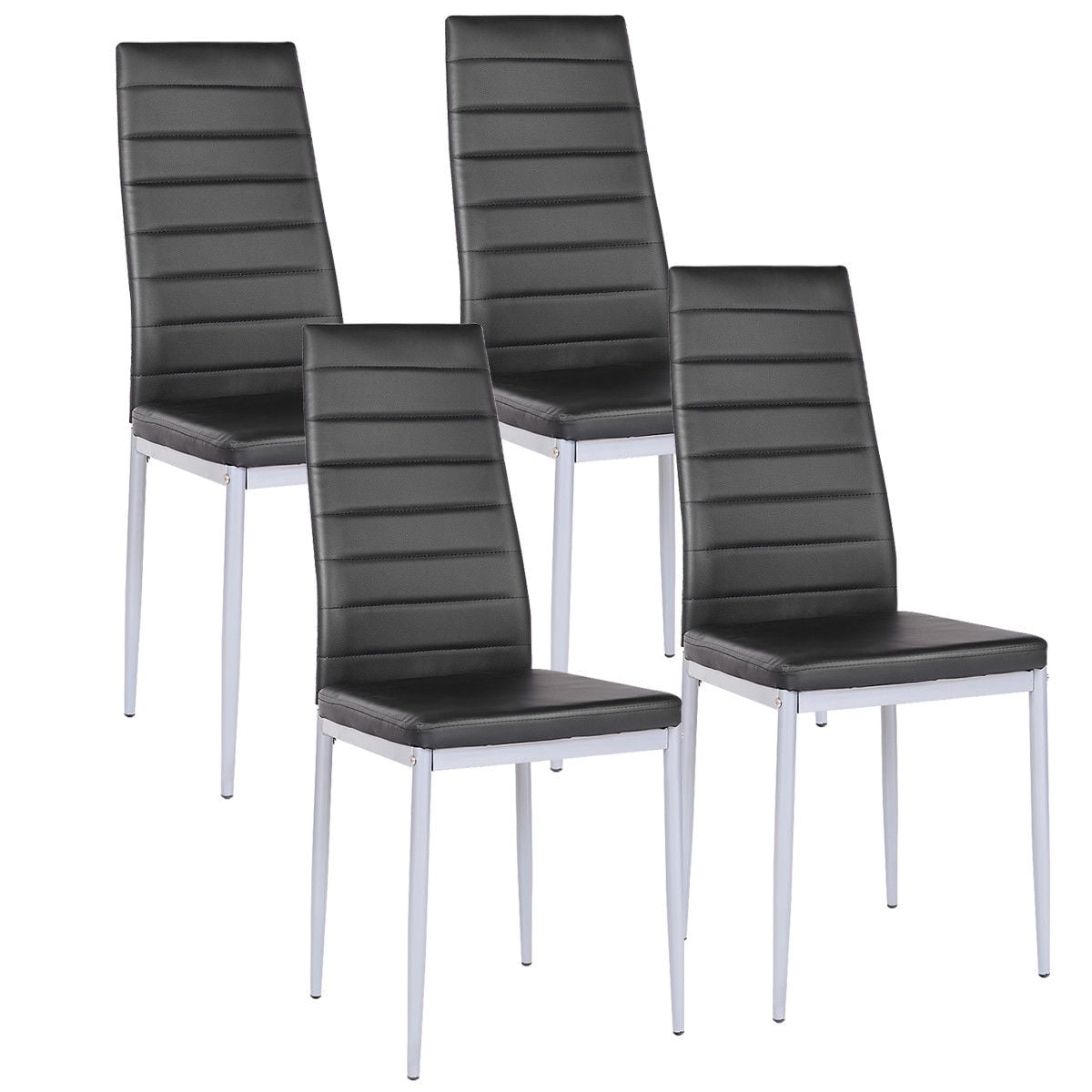 Costway Set of 4 PU Leather Dining Side Chairs Elegant Design Home Furniture Black Contemporary
