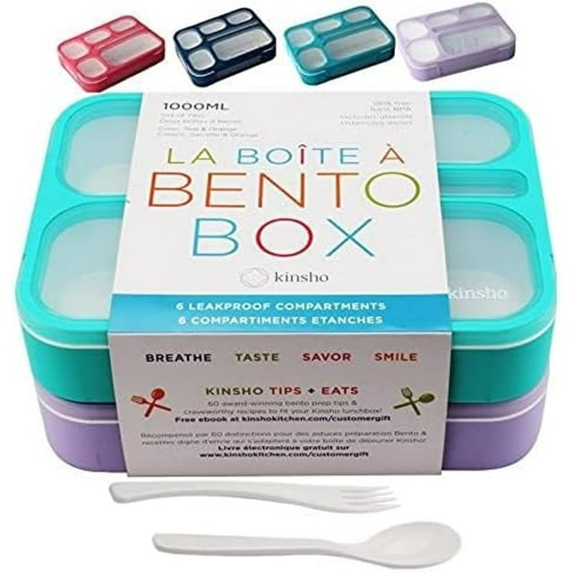 Bento-Box Set of 2 Lunch Boxes | Leakproof Meal Prep Portion Containers for Kids and Adults |Work or School Lunches and Snacks,BPA Free | Purple
