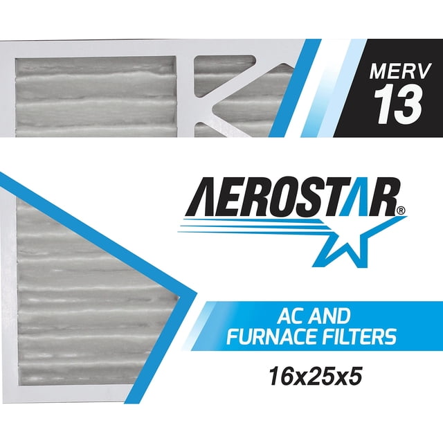 Aerostar 16x25x5 MERV 13 - 2 Count - Pleated HVAC, Furnace & Air Conditioner Filters - Removes Bacteria, Dust, Cold & Flu Germs, Lint, Mold, Pet Dander, Allergy-Causing Pollen