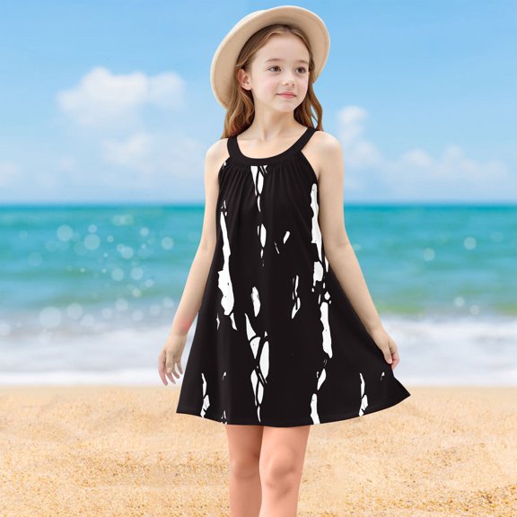 Toddler Kids Cute Stripe Sleeveless Camisole Dress A Line Suspenders Wrinkle Dress