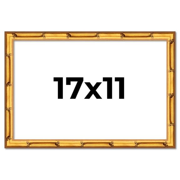 17x11 Frame Gold Bamboo Solid Wood Picture Frame | 0.75 Inch Moulding Width | Interior Frame Depth