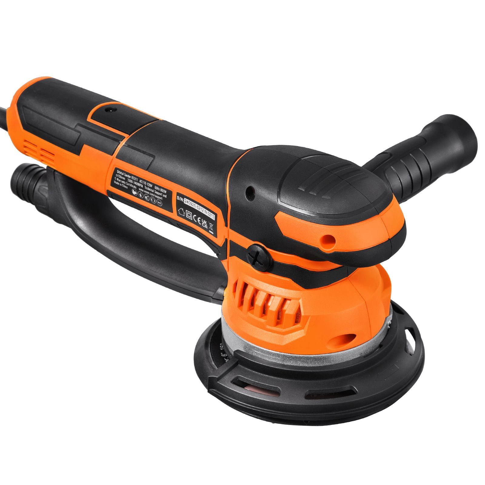 6 Inch Random Orbital Sander with 850W Motor, 3300-7400 RPM, Dual-Action Mode, 10 Sandpapers, for Wood Metal Wall Sanding