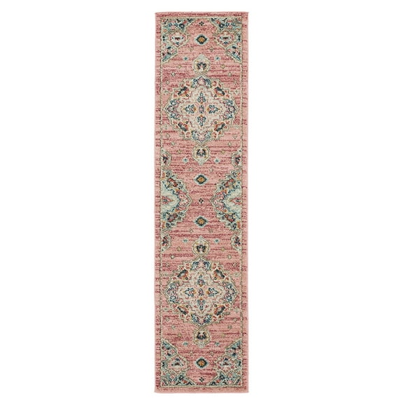 Mohawk Home Catalan Low Pile Latex Backed Stain and Fade Resistant Geometric Pink Indoor Area Rug, 1' 11" X 10'