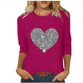 thumbnail image 2 of Fall Saving!QUINDOS Sequin Womens Graphic T Shirts 3/4 Sleeve Tops for Women 2024 Purple Heart Classic Fit Casual Crew Neck Tops, 2 of 3