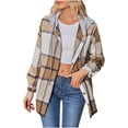 thumbnail image 1 of vdgthytj Womens Hooded Shacket Jacket Classic Long Sleeve Button down Tartan Coats Fall Casual Loose Clothes, 1 of 3