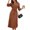 Brown, variant on Women's Long Sleeve Button Front Belted Midi Dress 95% Polyester 5% Elastane for Elegant Everyday Wear For Daily Use