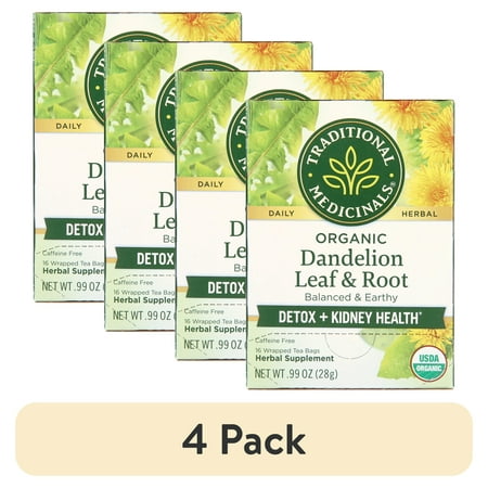 (4 pack) Traditional Medicinals Organic Dandelion Leaf & Root Herbal Tea Bags, 16 Count, 0.99 Oz