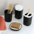 thumbnail image 4 of Modern 6-Piece Bathroom Accessory Set - Elegant Matte Black Finish with White Accents, Includes Trash Bin, Soap Dispenser, Toothbrush Holder, Tumbler Cup, Toilet Brush, Soap Dish, 4 of 7