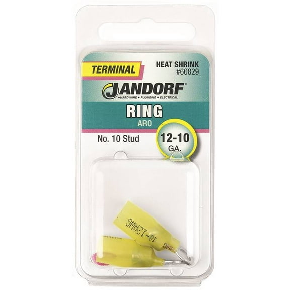 Jandorf 60829 Ring Terminal, 12 to 10 AWG Wire, #10 Stud, Copper Contact, Yellow