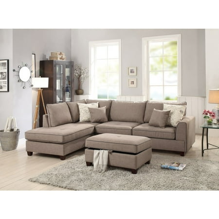 Dorris Fabric 3 Piece Sectional With Storage Ottoman Light Brown Dorris Fabric 3 Piece Sectional With Storage Ottoman Light Brown
