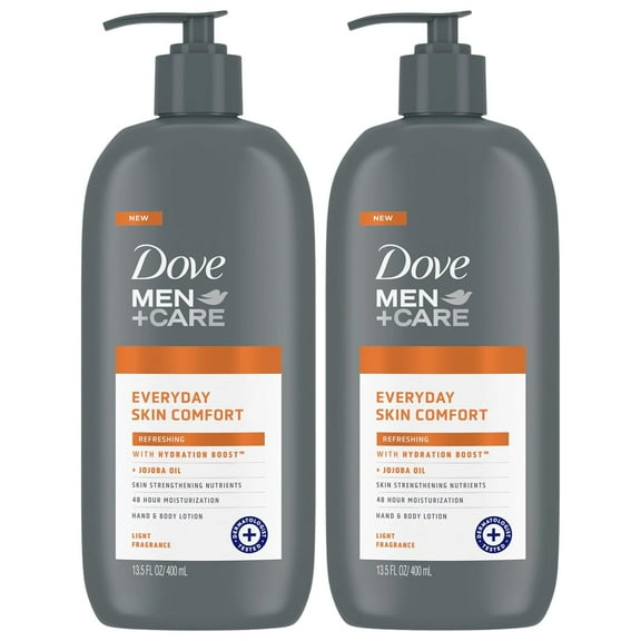 Dove Hand & Body Lotion, Men Care Value Pack – Everyday Skin Comfort Formula with Shea Butter & Jojoba Oil, Refreshing Lotion for Dry Skin, 13.5 Fl Oz (Pack of 2)