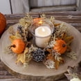 thumbnail image 5 of Autumn Pumpkin and Pinecone Wreath Candle Holder – Orange Fall Decor for Thanksgiving and Halloween, 5 of 8