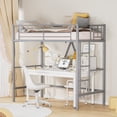 thumbnail image 6 of VECELO Metal Twin Size Loft Bed Frame with Stairs & Full-Length Guardrail, Loft Bed for Bedroom, Space-Saving Design, No Box Spring Needed, Grey, 6 of 12