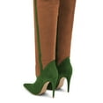 thumbnail image 3 of YDN Women Pointed Toe Two Tone Thigh High Boots Pull On Buckle Stiletto High Heels Winter Dressy Party Long Boots Size 16 Green Brown, 3 of 4