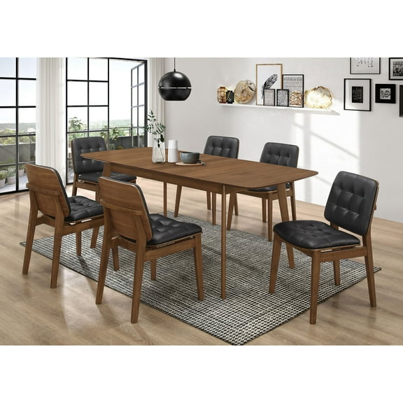 Dining Set - 7 Piece - Mid-Century Style - Walnut & Grey - Extension Leaf Table