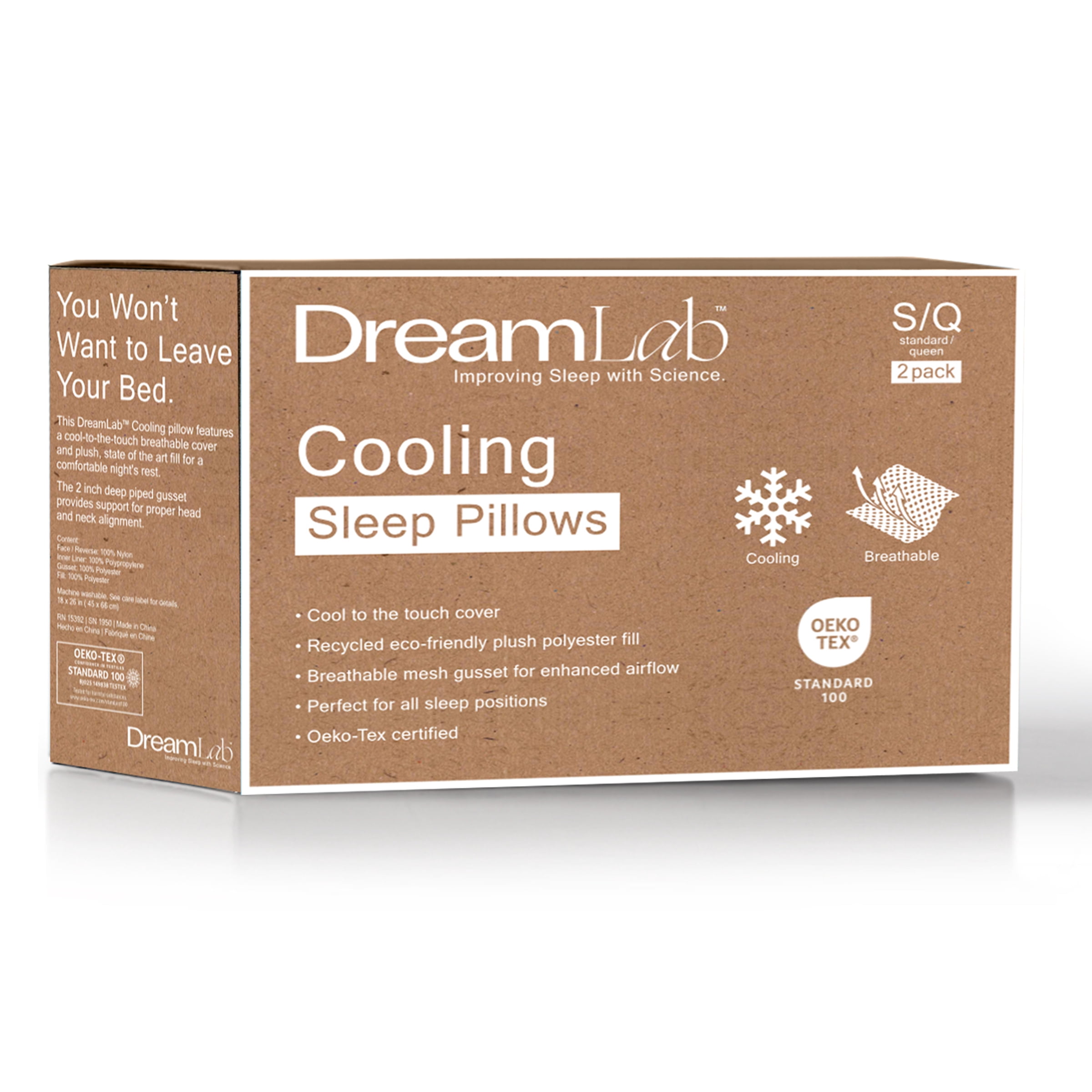 DreamLab Cooling Sleep Pillows for Back, Stomach or Side Sleepers, Set of 2, King