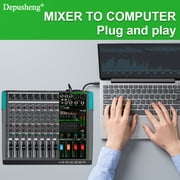 Depusheng PA8 Mixing Console 8-Channel Audio Mixer with 48V Phantom 256 DSP USB Bluetooth Black for Professional and Beginner