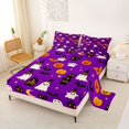 thumbnail image 2 of Homewish Halloween Witch Ghost Bed Sheets,Jack O Lantern House Pattern Full Size Sheets,Violet Black,4pcs,1 Flat Sheet,1 Fitted Sheet and 2 Pillowcases, 2 of 6