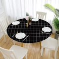 thumbnail image 1 of Elastic Round Tablecloths Outdoor Waterproof Oil Resistant Tablecloths Bedspreads Party Kitchen (24-28 Inch Round, Black Plaid), 1 of 5