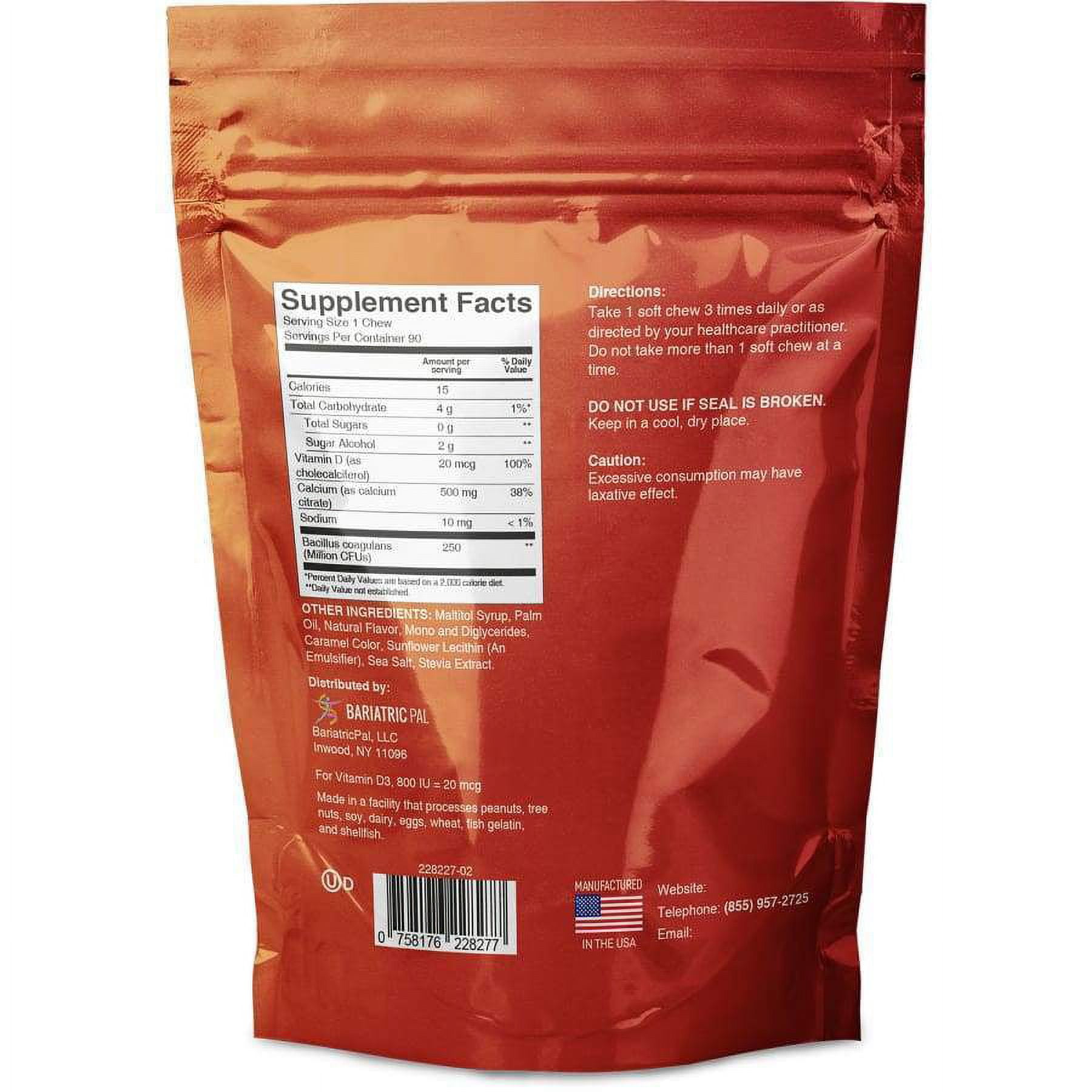 BariatricPal Sugar-Free Calcium Citrate Soft Chews 500mg with Probiotics - French Vanilla Caramel Size: 270ct