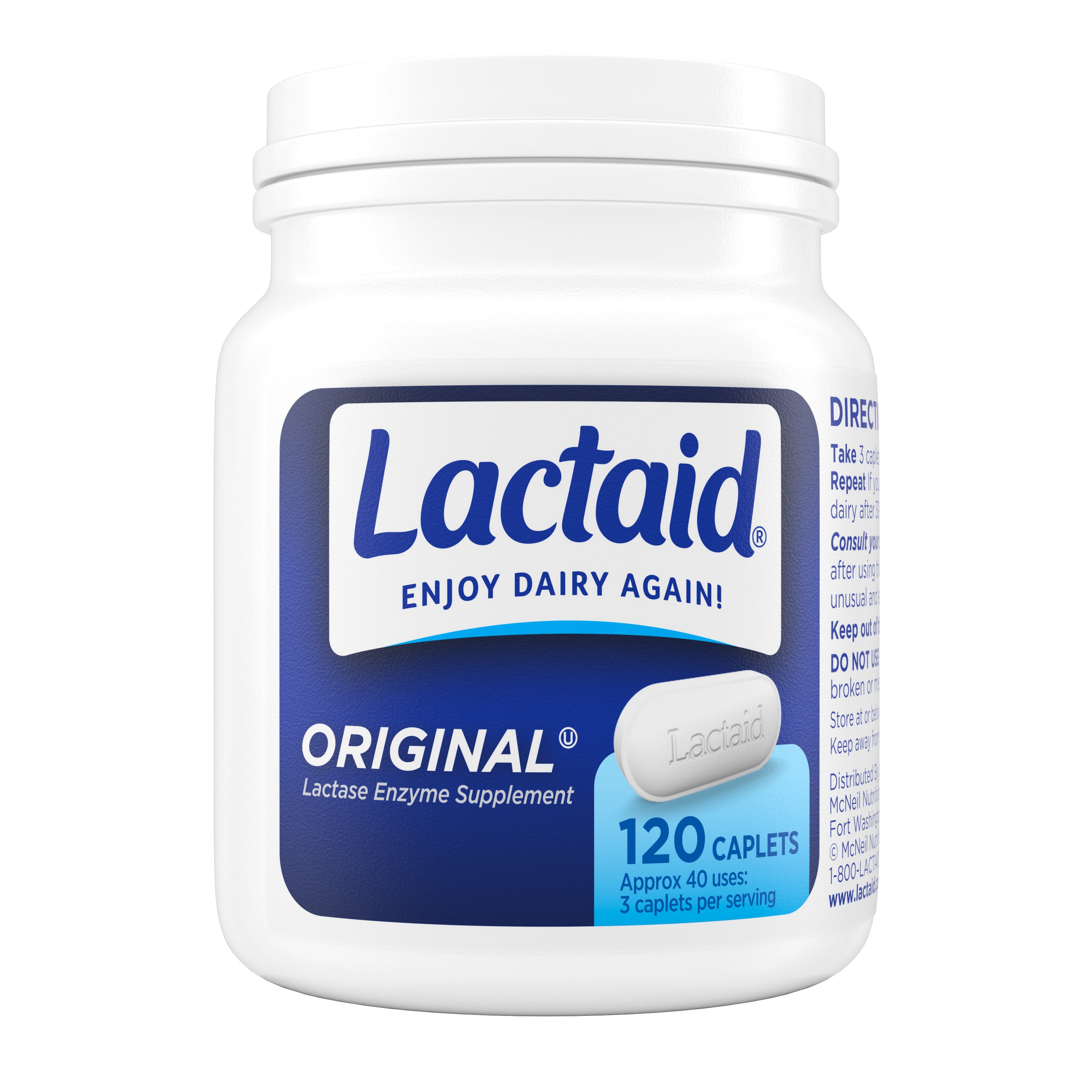 Lactaid Original Strength Lactose Intolerance Relief Caplets 120 Ct 