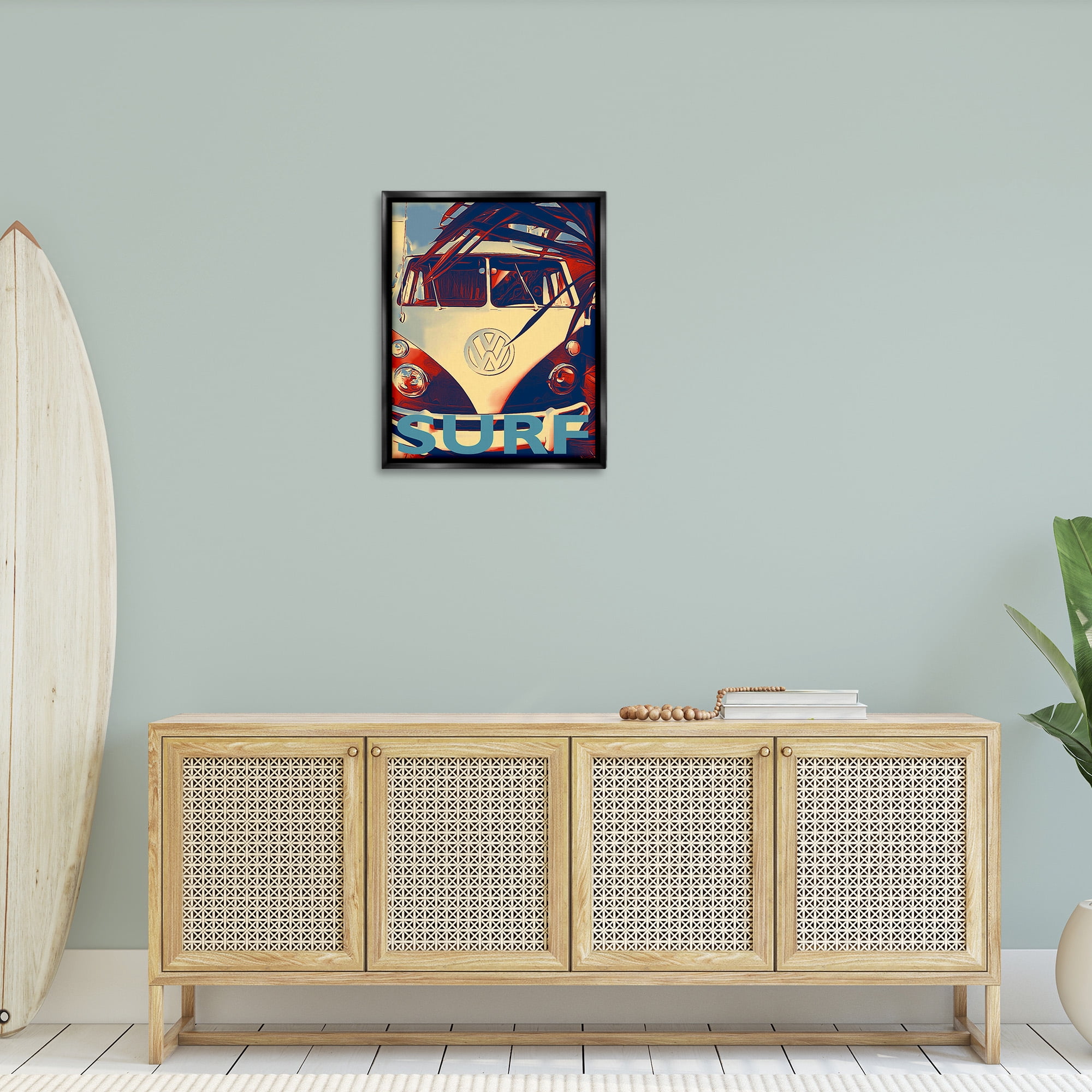 Stupell Industries Vintage Surf Van Transportation Painting Black Floater Framed Canvas Art Print Wall Art, 25 x 31