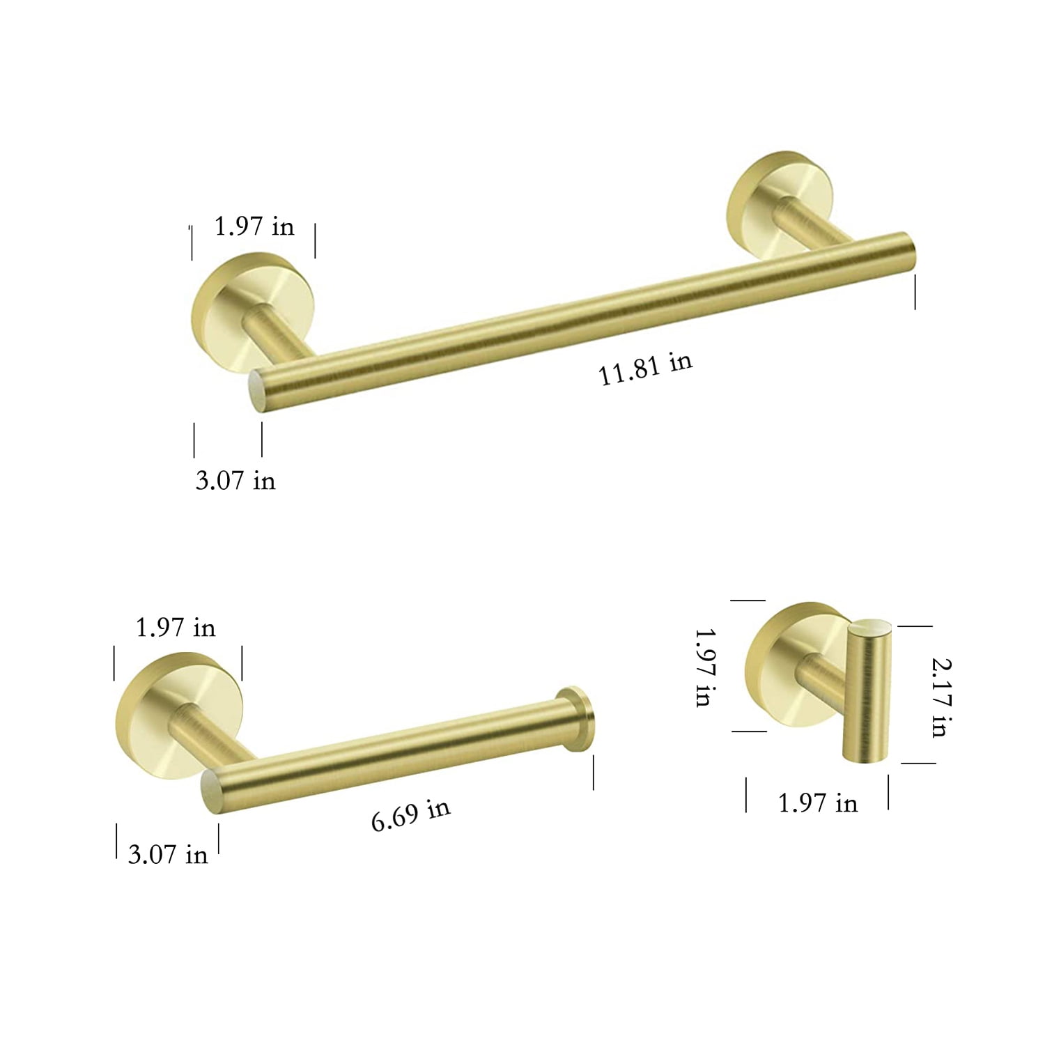 Private Jungle 3-Piece Bathroom Hardware Set Stainless Steel Towel Rack Set Round Wall Mounted, Robe Towel Hooks Bathroom Accessories Towel Bar Set,Brushed Gold Private Jungle 3-Piece Bathroom Hardware Set Stainless Steel Towel Rack Set Round Wall Mounted, Robe Towel Hooks Bathroom Accessories Towel Bar Set,Brushed Gold