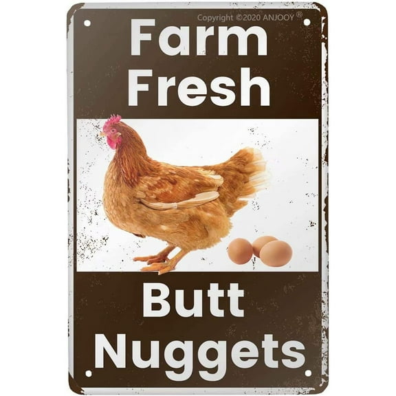 Vintage Metal Tin Sign - Farm Fresh Butt Nuggets -Chicken Egg Sale Market Farm Barn Bathroom Yardr Themed Gifts Rustic Poster Art Retro Decor 8x12 Inch