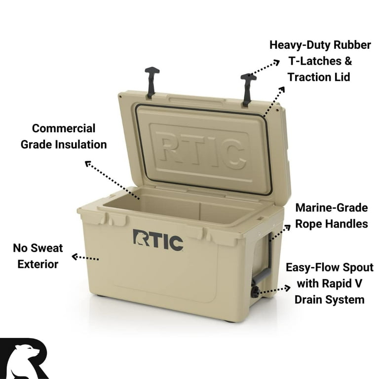 RTIC Hard Cooler 45 qt, Ice Chest with Heavy Duty Rubber Latches, 3 Inch  Insulated Walls Keeping Ice Cold for Days, Great for The Beach, Boat,  Fishing, Barbecue or Camping, Tan 