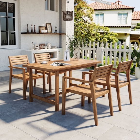 FFZ 5-Piece Outdoor Acacia Wood Dining Set with Rectangular Table and 4 Chairs, Natural