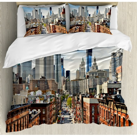 City Duvet Cover Set Lower Manhattan Cityscape Famous Travel