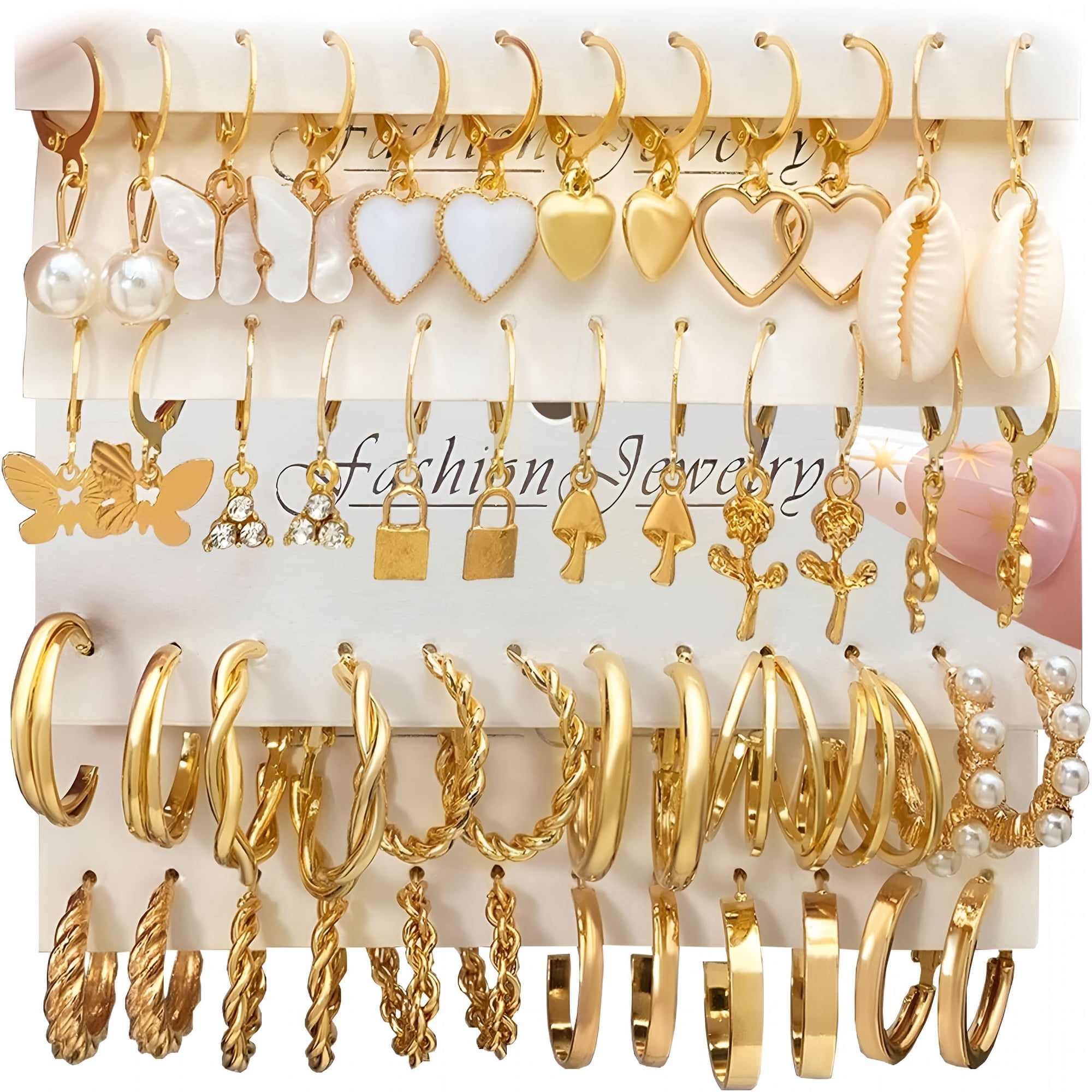 DESIGNICE 24 Pairs Gold Hoop Earrings Set for Women Hypoallergenic Chunky Chain Twisted Open Hoops Dangle Earring Packs for Birthday Party Christmas Fashion Jewelry Gift