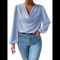 thumbnail image 2 of Blusas de Mujer con Cuello Vuelto, Larga, para Profesora, Oficina, Negocios, Elegantes, Informales Azul L, 2 of 5
