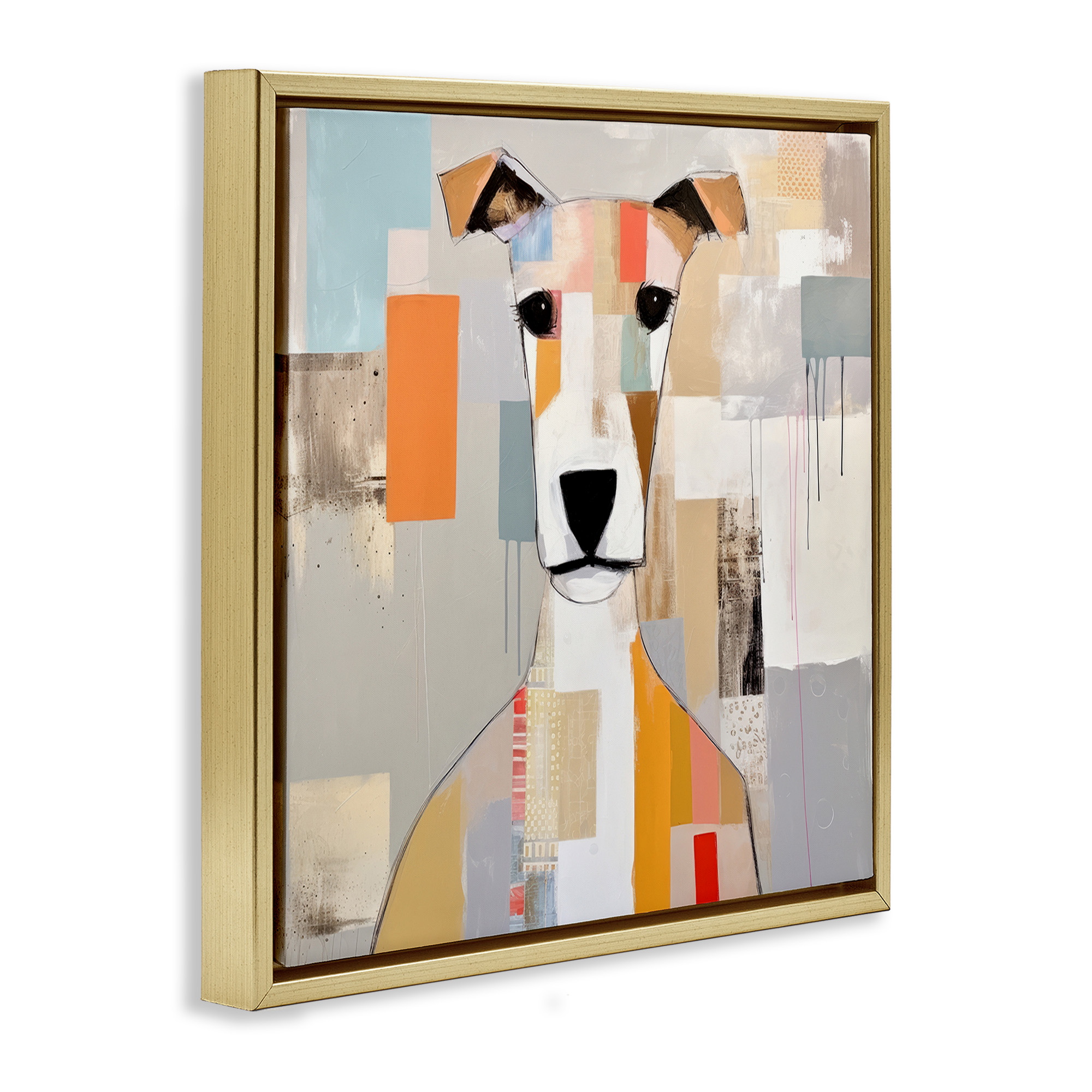 Stupell Industries Dog Face Abstract Collage Animals & Insects Painting Gold Floater Framed Canvas Art Print Wall Art, 18 x 18