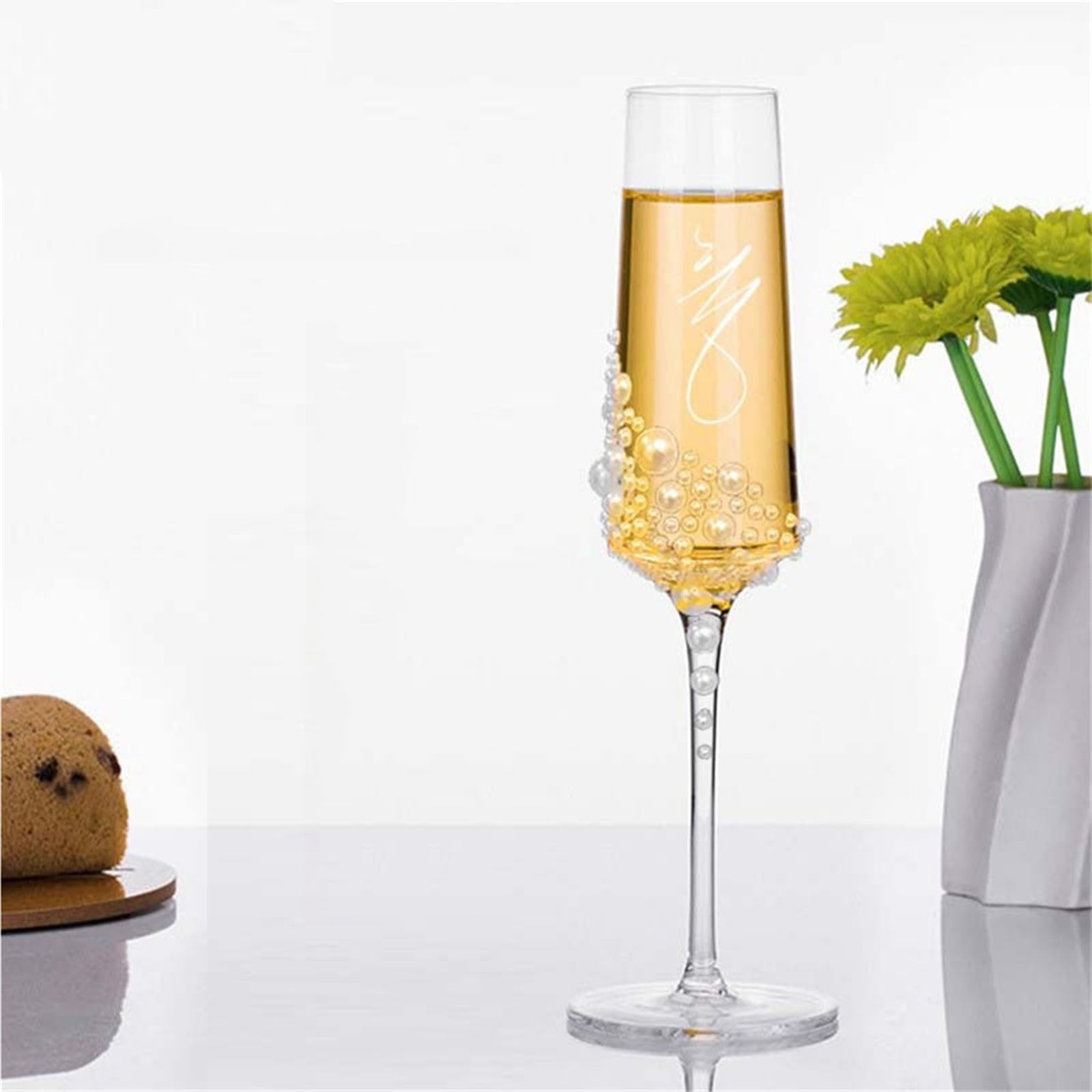 2-Piece Crystal Wedding Toasting Flutes, Unique Champagne Glass Set for Anniversary Celebration