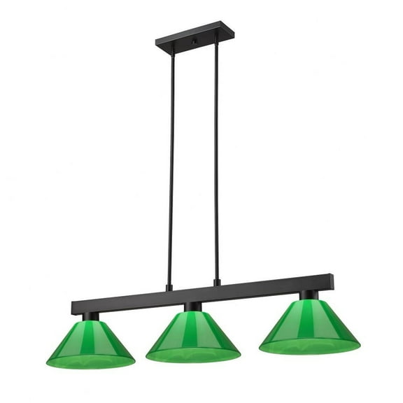 3 Light Billiard with Shade-8 inches Tall and 14 inches Wide-Matte Black Finish-Green Shade Color Bailey Street Home 372-Bel-4973333