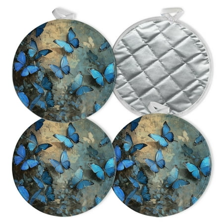 

4 PCS Pot Holders for Kitchen Potholders Sets with Hook for Oven Cooking Baking Enchanting Picture Of Magic Beautiful Blue Butterflies Print