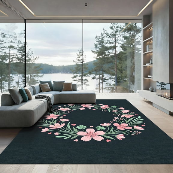 ODIKA 4' x 6' Machine Washable Non-Slip Area Rug, contemporary floral High Traffic Rug, Pink, 961285